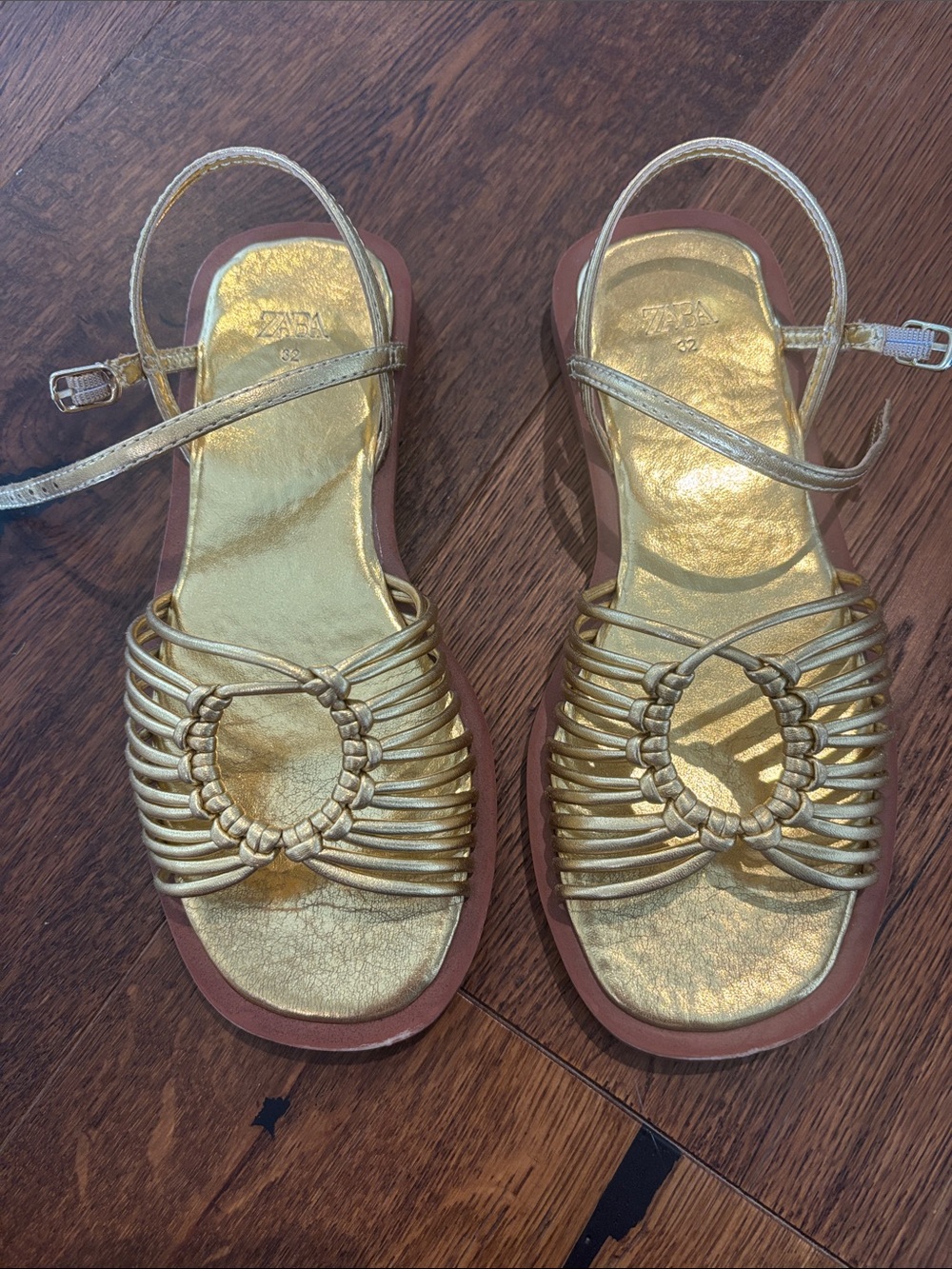 Zara Gold Braided Ring Strap Sandals